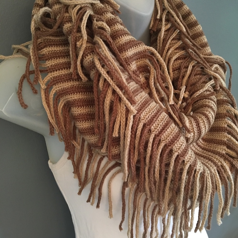 New Fringe Infinity Scarf|~Camel Colored Striped